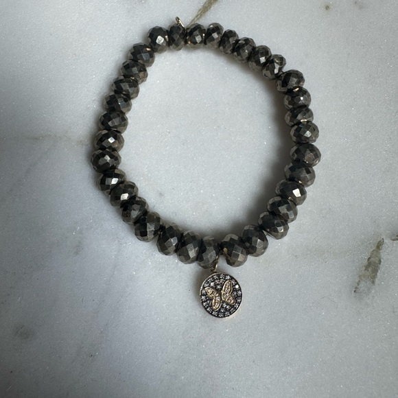 Sydney Evan Beaded Pyrite and 14k Gold/Diamond Butterfly Charm Bracelet. - Picture 10 of 12
